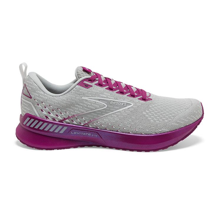 Women's Brooks Levitate GTS 5, Grey/Lavender/Baton Rouge, 9 B Medium