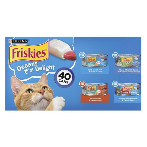 (40 Pack) Friskies Oceans of Delight Wet Cat Food Variety Pack, Flaked and Prime Filets, 5.5 oz. Cans