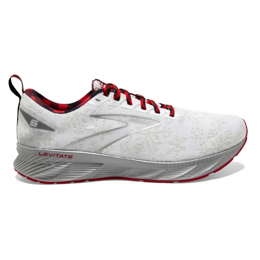 Women's Brooks Levitate 6, White/Red/Silver, 6 B Medium