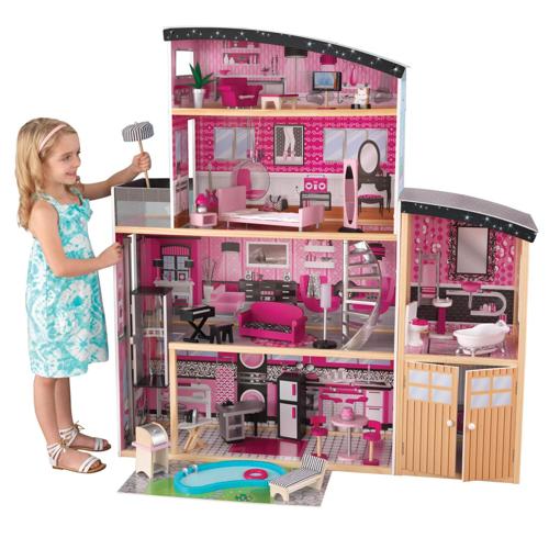 KidKraft Sparkle Mansion Wooden Dollhouse with Lights and Sounds and 30 Accessories, Pink